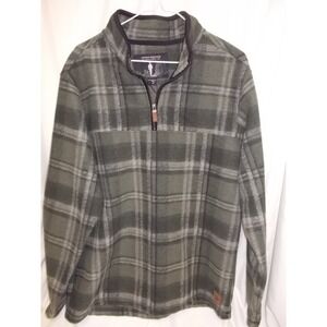 John Wayne Stock & Supply Mens Plaid Quarter Zip Fleece Pullover Grn/ Grey M NWT